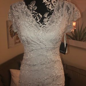 Silver cocktail dress lace bead detail